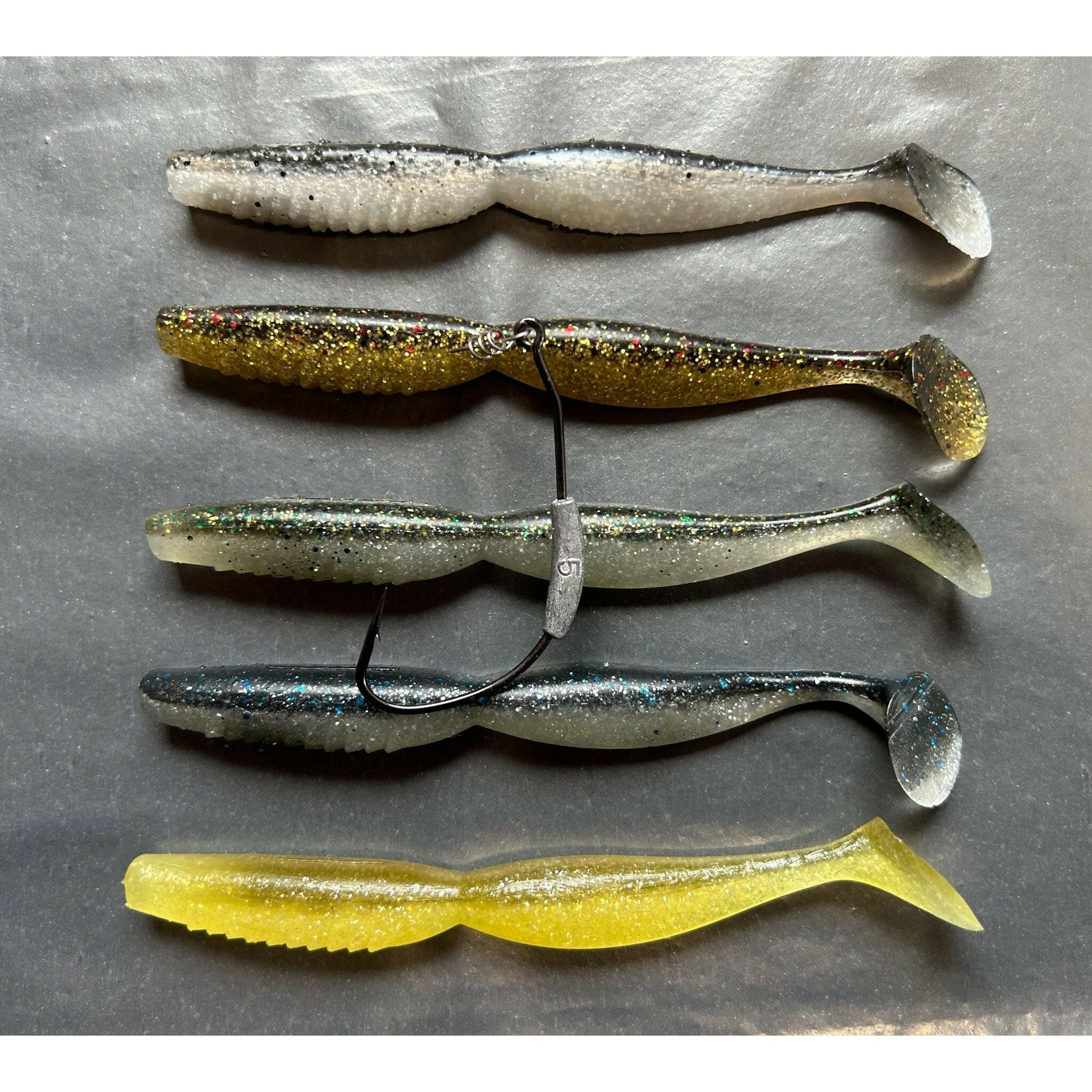 bass spinning lures 5” Spindle Paddletail Spinning Lure Sets