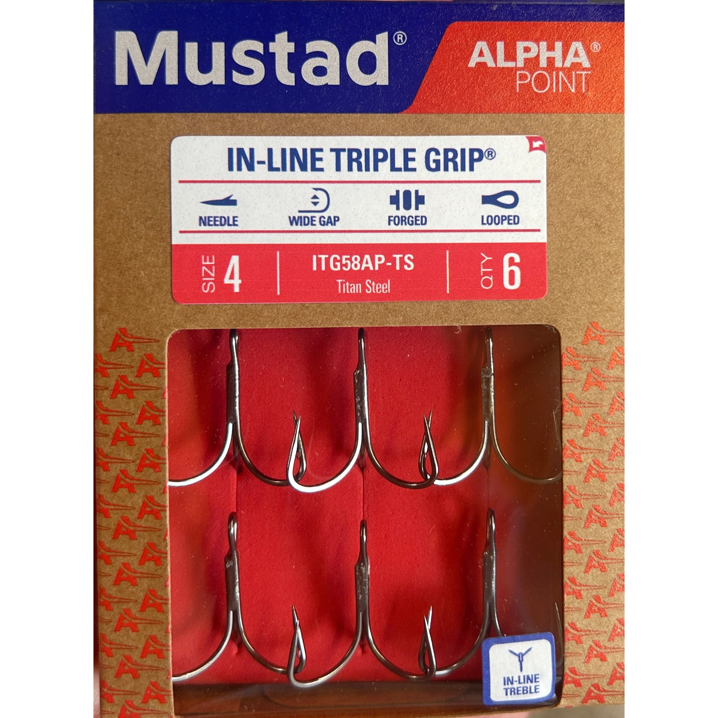 Mustad AP Inline Triple Grip Treble Hooks (packs of 6)